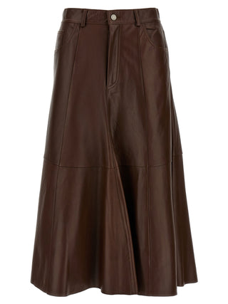 Brown Lamb Leather Midi Skirt