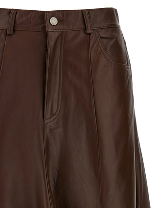 Brown Lamb Leather Midi Skirt