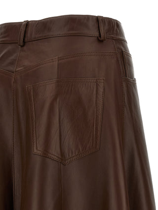 Brown Lamb Leather Midi Skirt