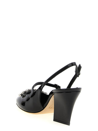 Black Leather Mid Heel Pumps