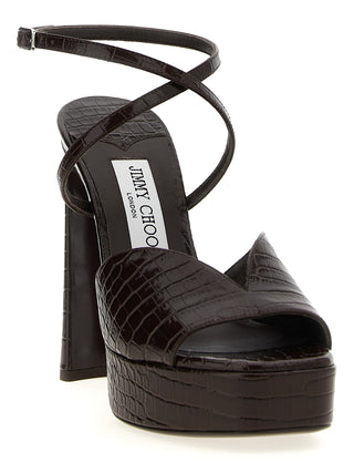 Sandalias de tacón stiletto de cuero marrón  