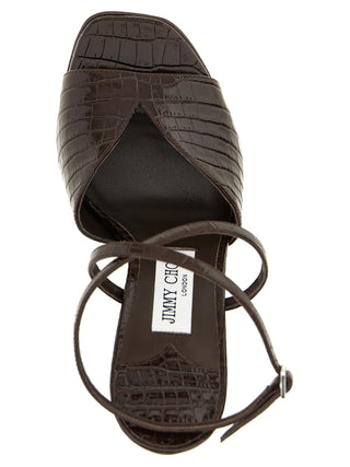 Sandalias de tacón stiletto de cuero marrón  