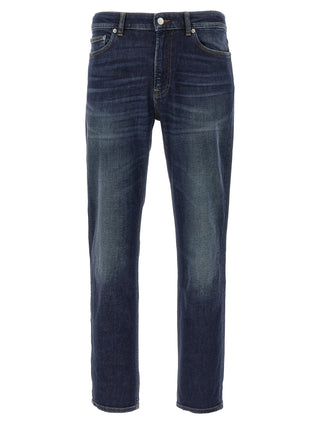 Blue Cotton Straight-Leg Jeans