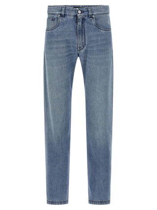 Blue Cotton Straight-Leg Jeans