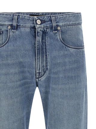 Blue Cotton Straight-Leg Jeans