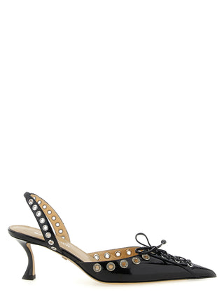 Black Calfskin Mid Heel Pumps