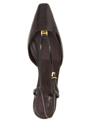 Brown Lamb Leather Mid Heel Pumps