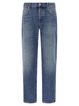 Blue Cotton Straight-Leg Jeans
