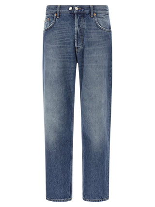 Blue Cotton Straight-Leg Jeans