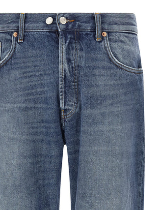 Jeans de pierna recta de algodón azul