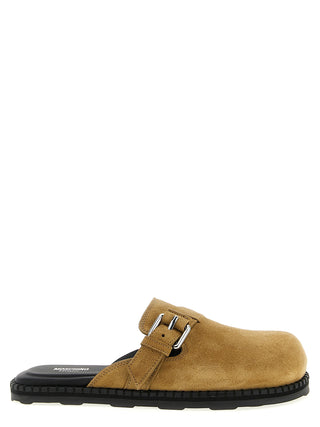 Beige Leather Clogs