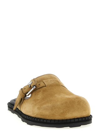 Beige Leather Clogs