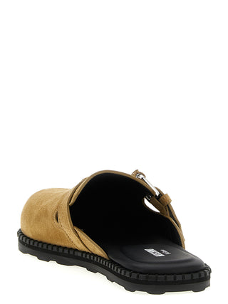 Beige Leather Clogs