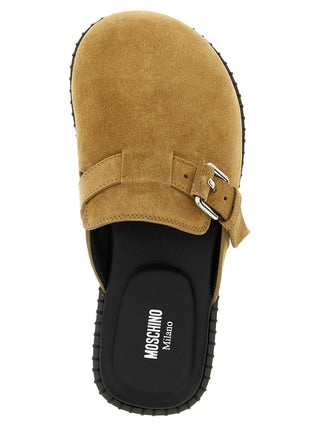 Beige Leather Clogs