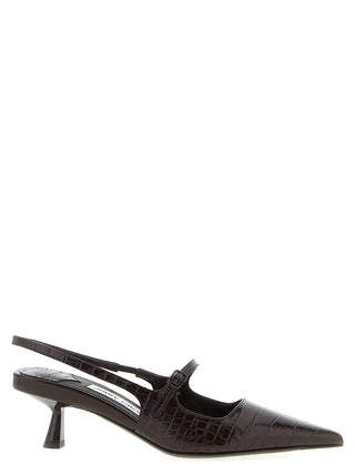 Brown Leather Mid Heel Pumps