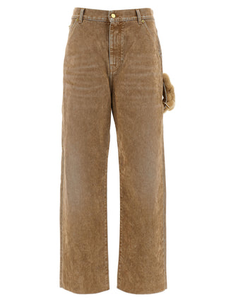 Beige Cotton Straight-Leg Jeans
