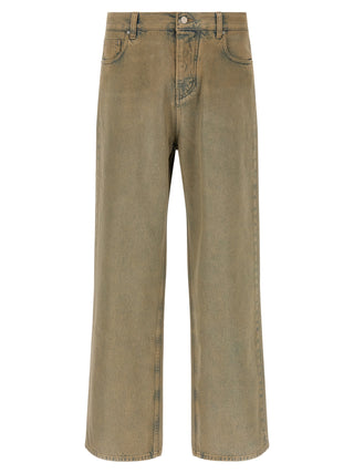 Beige Cotton Straight-Leg Jeans