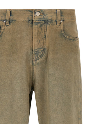 Beige Cotton Straight-Leg Jeans