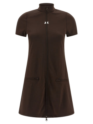 Brown Polyester Short Dress