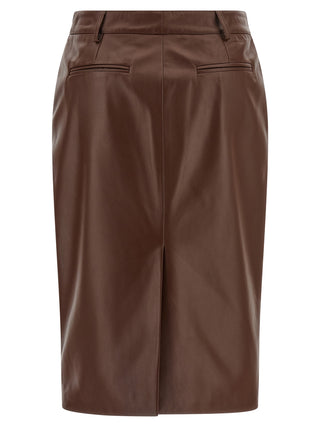 Brown Leather Midi Skirt