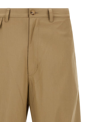 Beige Cotton Casual Pants