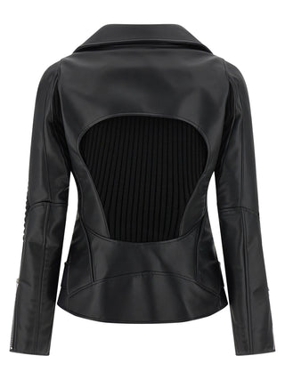 Black Artificial Leather Biker Jacket