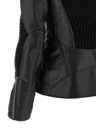 Black Artificial Leather Biker Jacket