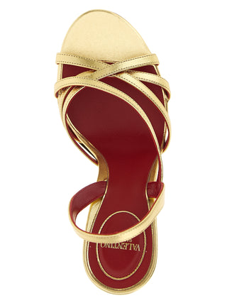 Sandalias de tacón stiletto doradas de piel de cordero
