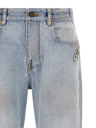 Blue Cotton Straight-Leg Jeans