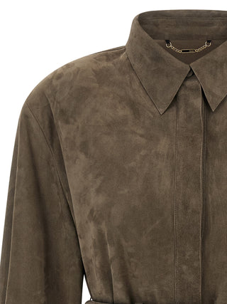 Gray Lamb Leather Blouse