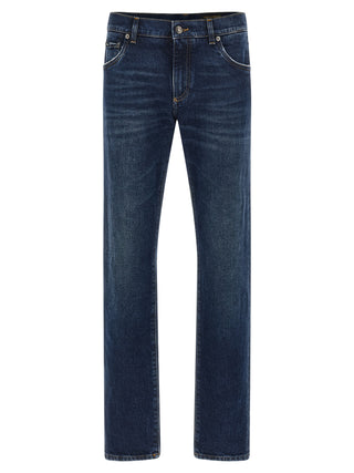 Blue Cotton Straight-Leg Jeans