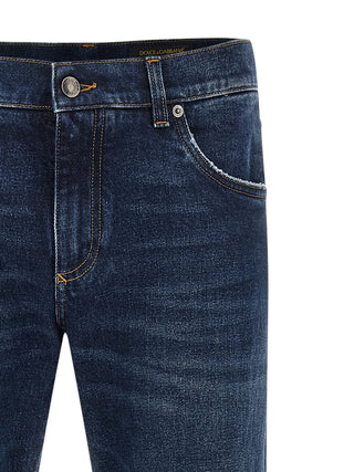Blue Cotton Straight-Leg Jeans