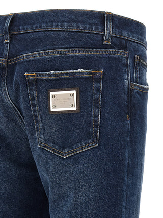 Blue Cotton Straight-Leg Jeans