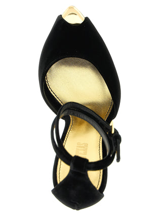 Black Viscose Stiletto Heel Sandals