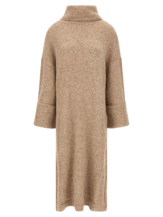 Beige Alpaca Leather Midi Dress