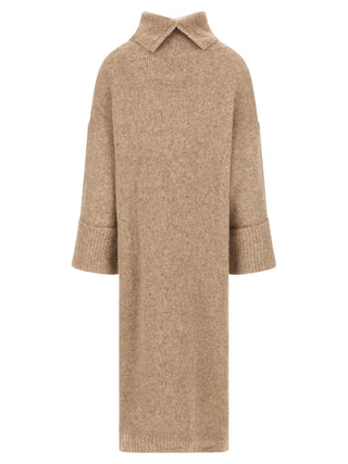 Beige Alpaca Leather Midi Dress