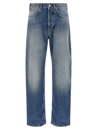 Blue Cotton Straight-Leg Jeans