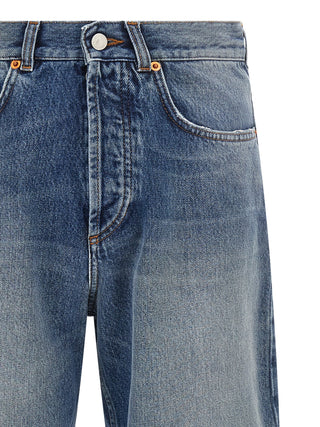 Blue Cotton Straight-Leg Jeans