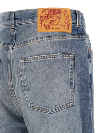 Blue Cotton Straight-Leg Jeans
