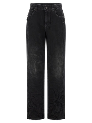 Black Cotton Straight-Leg Jeans