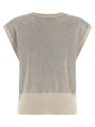 Beige Virgin Wool Sleeveless Jacket
