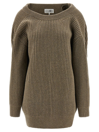 Beige Virgin Wool Short Dress