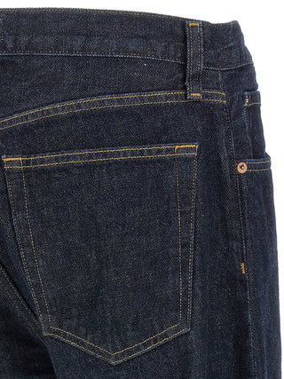 Blue Cotton Straight-Leg Jeans
