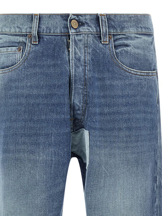 Blue Cotton Straight-Leg Jeans