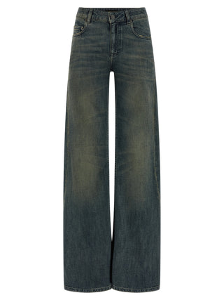 Blue Cotton Flared Jeans