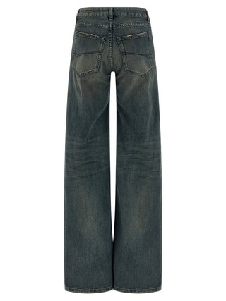 Blue Cotton Flared Jeans