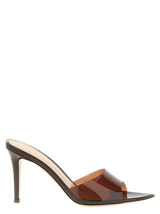 Brown Plastic Stiletto Heel Sandals