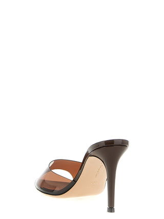 Brown Plastic Stiletto Heel Sandals