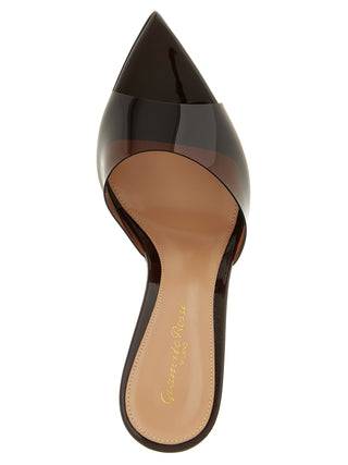 Brown Plastic Stiletto Heel Sandals