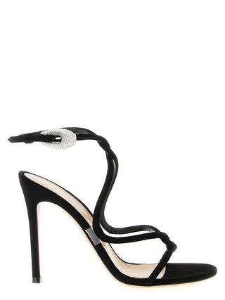 Black Suede Leather Stiletto Heel Sandals